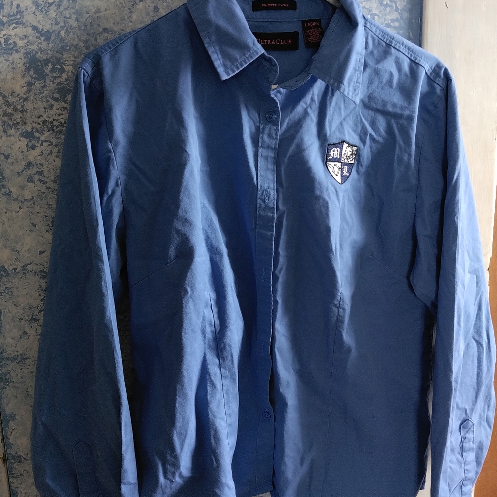 Ultra club ladies large blue button down shirt